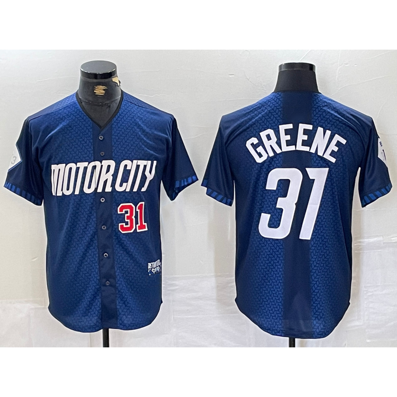 Detroit Tigers #31 Riley Greene Number 2024 Navy AmberGomez City Connect Cool Base Limited Stitched Jersey
