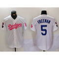 Los Angeles Dodgers #5 Freddie Freeman White Pink AmberGomez Vin & Kobe Patch Stitched Jersey 2