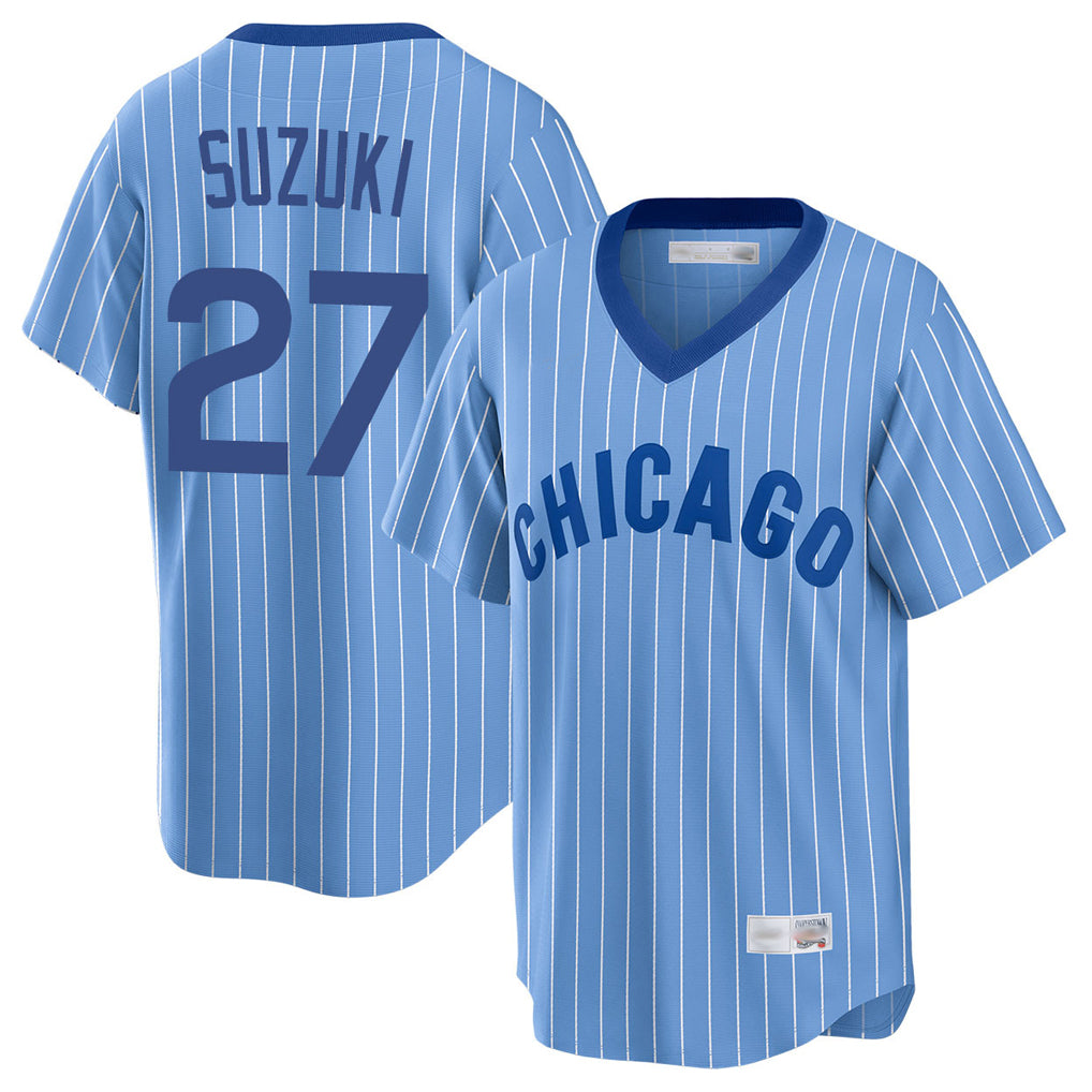 Chicago Cubs #27 Seiya Suzuki Player Blue AmberGomez T-shirt Cooperstown Collection Limited Stitched Jerseys