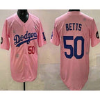 Los Angeles Dodgers #50 Mookie Betts Pink AmberGomez 2025 Tokyo Series Limited Jersey