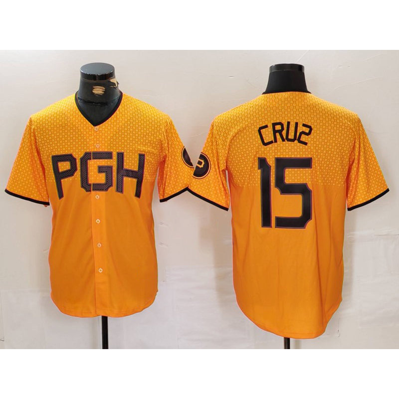 Pittsburgh Pirates #15 Oneil Cruz Yellow AmberGomez 2023 City Connect Stitched Jersey 2