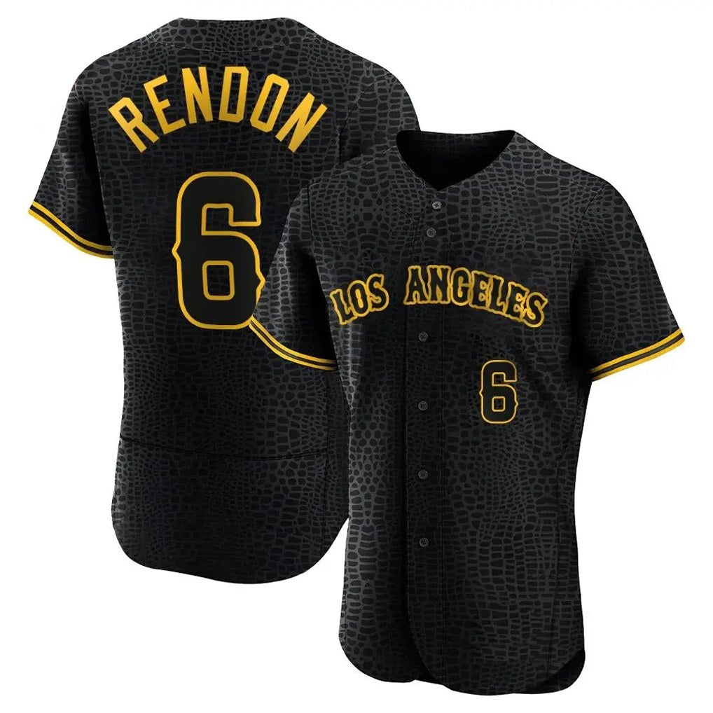 Los Angeles Angels #6 Anthony Rendon Player Black AmberGomez Snake Skin City Limited Elite Home Stitched Jerseys