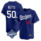 Los Angeles Dodgers #50 Mookie Betts Player Royal AmberGomez World Series Meet Limited Home Stitched Jerseys