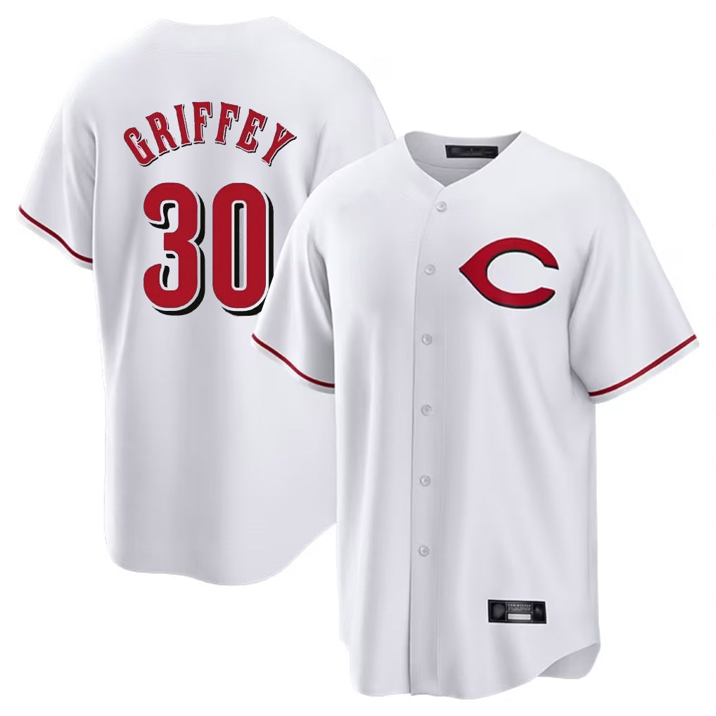 Cincinnati Reds #30 Ken Griffey Player White AmberGomez Home Game Stitched Jerseys
