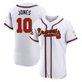 Atlanta Braves #10 Chipper Jones Player White Gold AmberGomez Limited Elite Home Game Stitched Jerseys