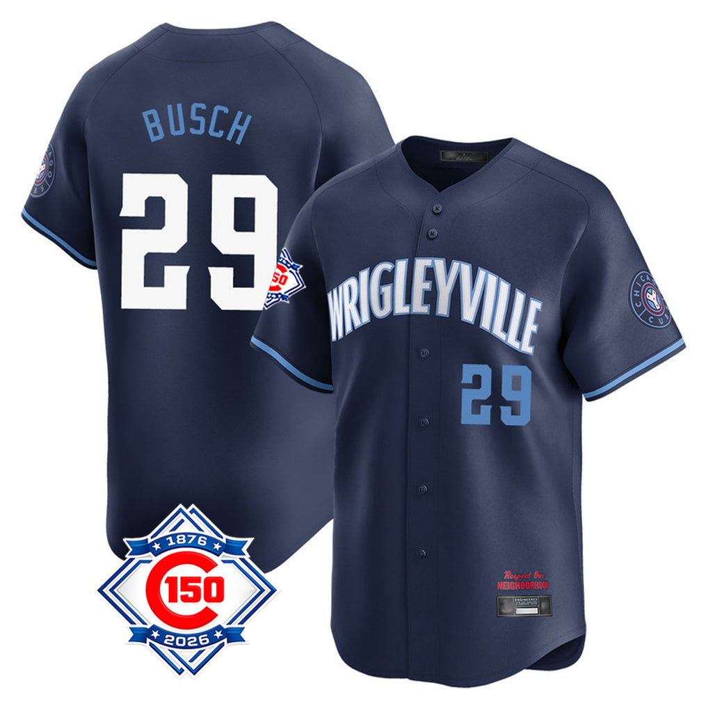 Chicago Cubs #29 Michael Busch Player Navy AmberGomez City Connect 150th Anniversary Limited Home Stitched Jerseys