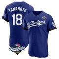 Los Angeles Dodgers #18 Yoshinobu Yamamoto Player Royal AmberGomez World Series City Connect Elite Home Stitched Jerseys