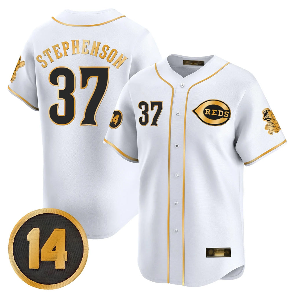 Cincinnati Reds #37 Tyler Stephenson Player White-Gold AmberGomez Vapor Premier Limited Home Stitched Jerseys