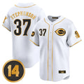 Cincinnati Reds #37 Tyler Stephenson Player White-Gold AmberGomez Vapor Premier Limited Home Stitched Jerseys