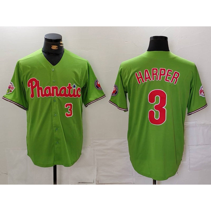 Philadelphia Phillies #3 Bryce Harper Number Green AmberGomez With Patch Stitched Cool Base Jersey