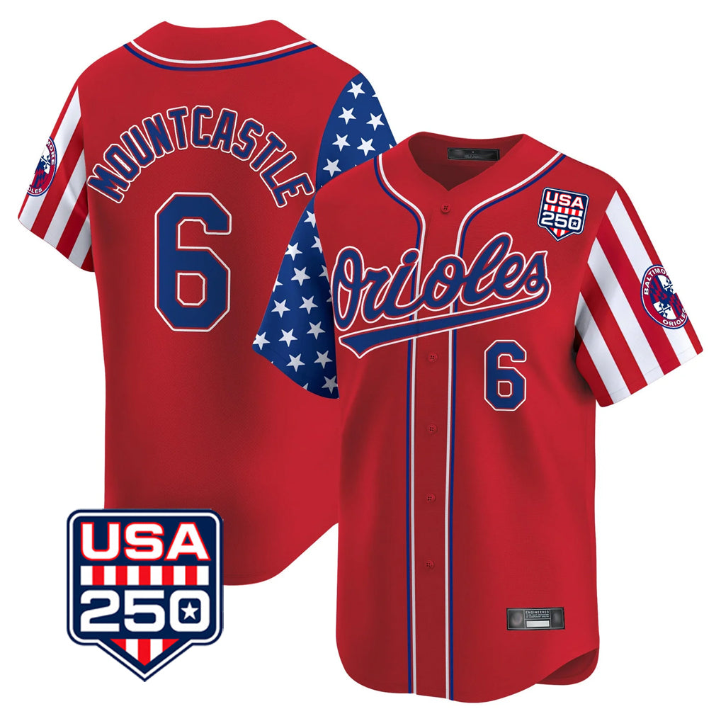 Baltimore Orioles #6 Ryan Mountcastle Player Red AmberGomez USA 250 Independence Day Vapor Premier Limited Home Game Stitched Jerseys