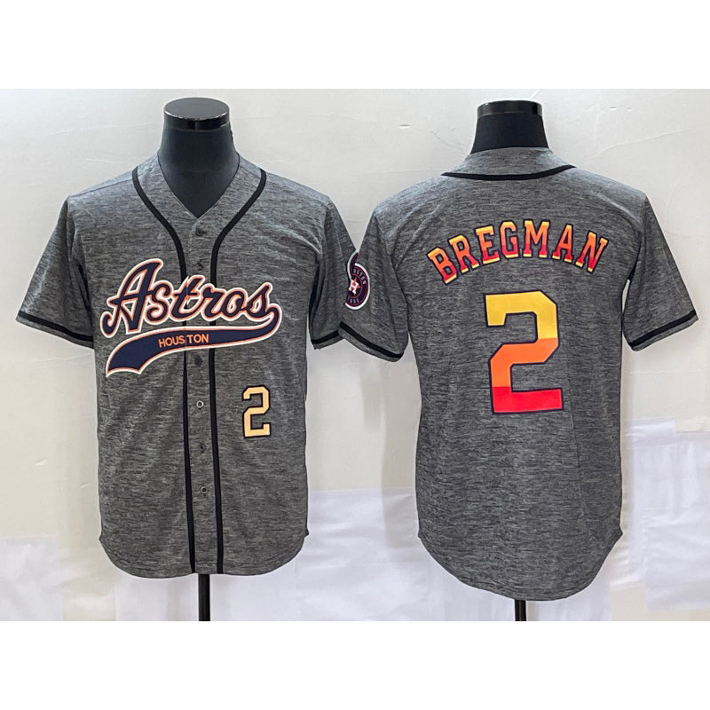 Houston Astros #2 Alex Bregman Number Grey AmberGomez Gridiron Cool Base Stitched Jersey