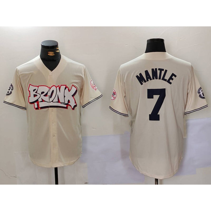 New York Yankees #7 Mickey Mantle Cream AmberGomez Limited Stitched Jersey 2