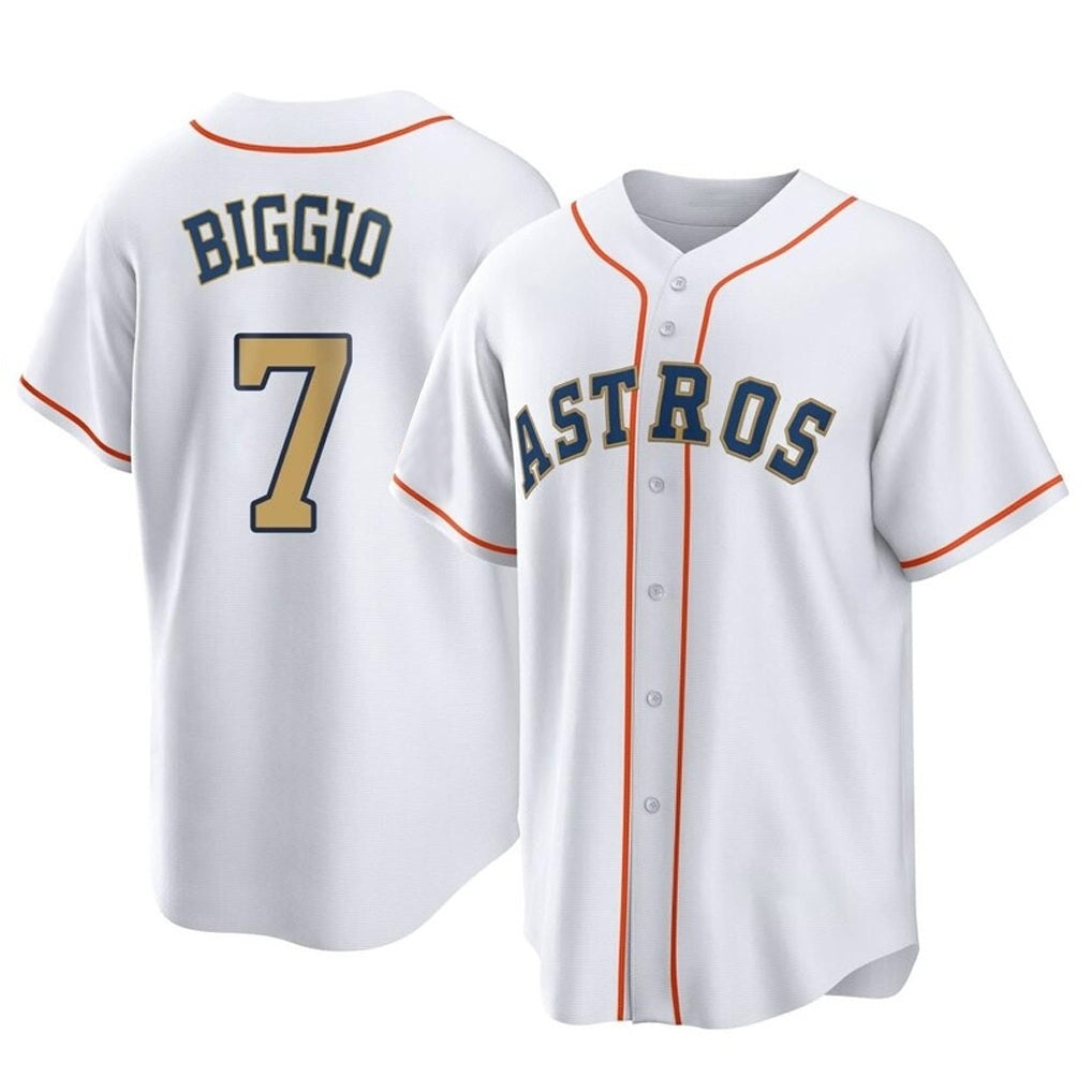 Houston Astros #7 Craig Biggio Player Gold AmberGomez Collection Game Home Stitched Jerseys