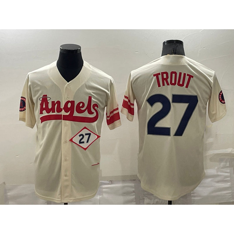 Los Angeles Angels #27 Mike Trout Number Cream AmberGomez 2022 City Connect Cool Base Stitched Jersey