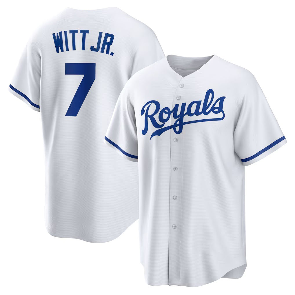 Kansas City Royals #7 Bobby Witt Jr. White AmberGomez Home Replica Player Jersey