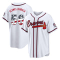 Atlanta Braves #56 Spencer Schwellenbach Player White AmberGomez USA 250 Fourth Of July Limited Home Game Stitched Jerseys