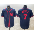 New York Yankees #7 Mickey Mantle Navy Red AmberGomez Fashion Cool Base Jersey