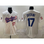 Los Angeles Dodgers #17 Shohei Ohtani White AmberGomez With American Flag Patch Limited Stitched Jersey
