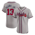 Atlanta Braves #13 Ronald Acuna Jr Player Gray AmberGomez Limited Elite Home Game Stitched Jerseys