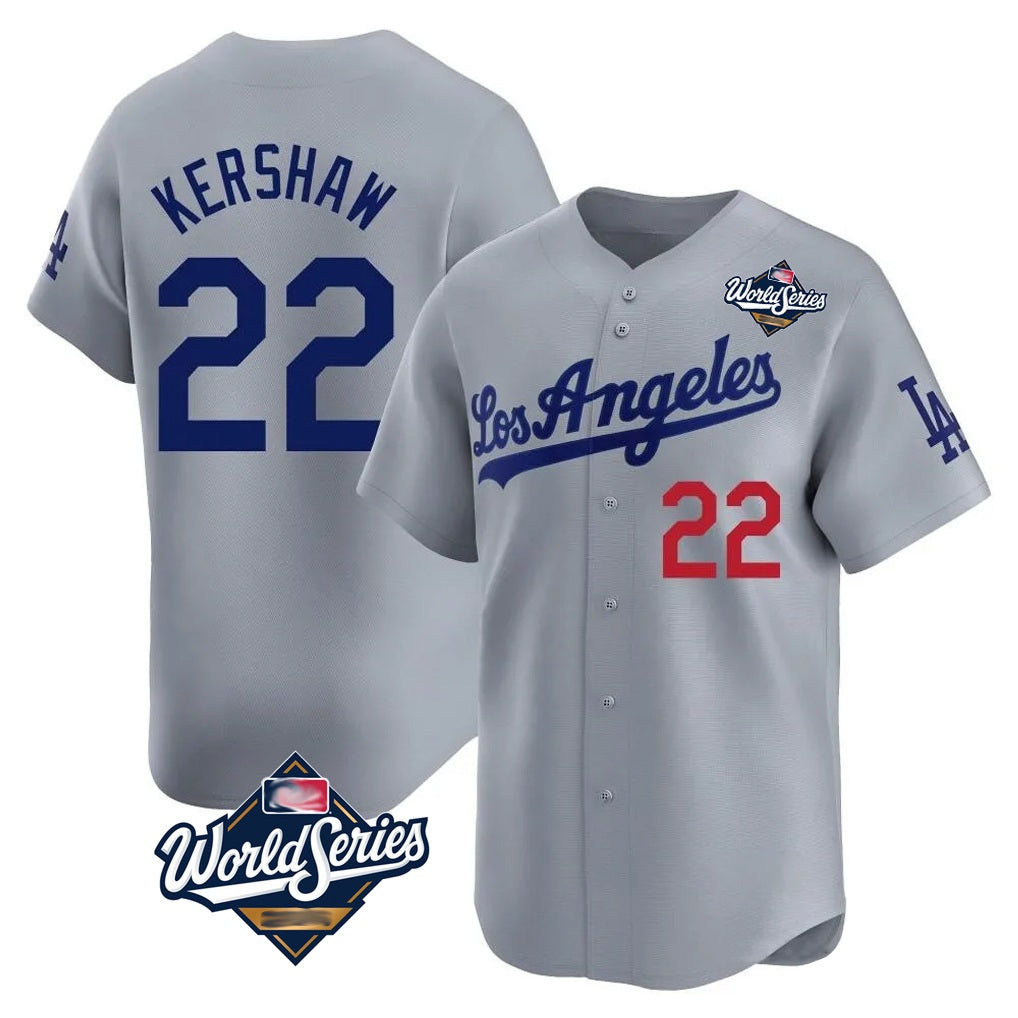 Los Angeles Dodgers #22 Clayton Kershaw Player Gray AmberGomez World Series Limited Home Stitched Jerseys