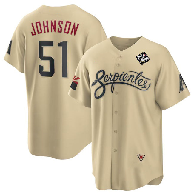 Arizona Diamondbacks #51 Randy Johnson Gold AmberGomez 2023 World Series City Connect Cool Base Stitched Jersey