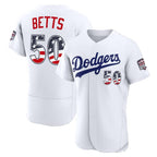 Los Angeles Dodgers #50 Mookie Betts Fourth of July White AmberGomez USA 250 Authentic Jersey