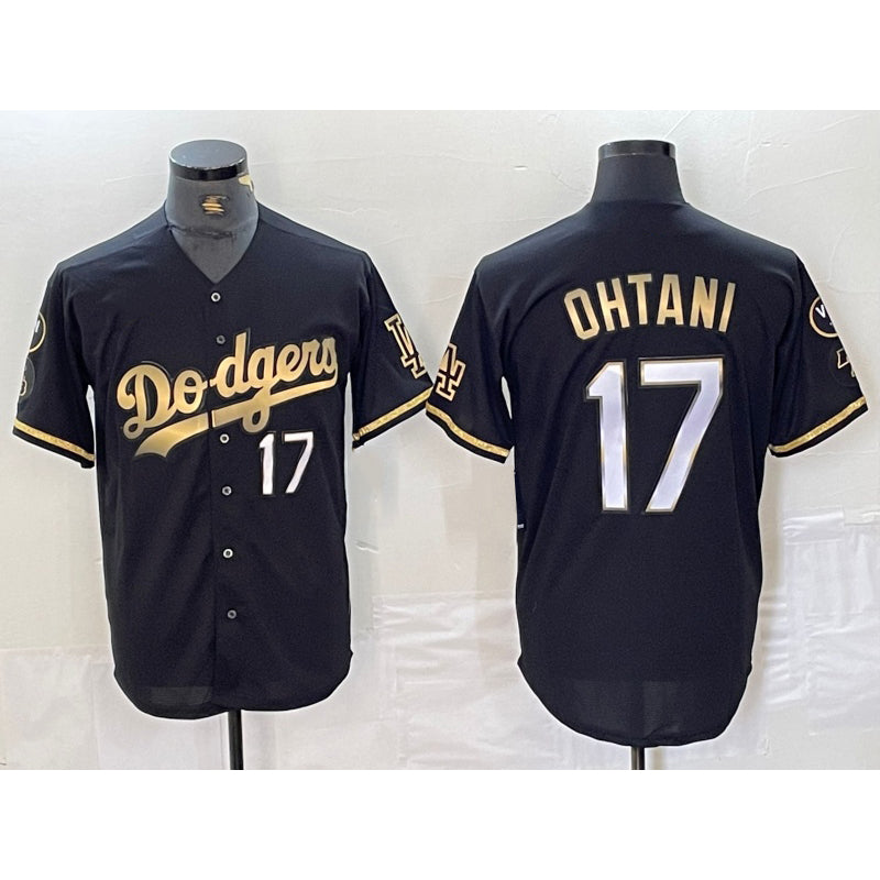 Los Angeles Dodgers #17 Shohei Ohtani Number Black Gold AmberGomez Fashion Stitched Cool Base Limited Jersey