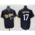 Los Angeles Dodgers #17 Shohei Ohtani Number Black Gold AmberGomez Fashion Stitched Cool Base Limited Jersey