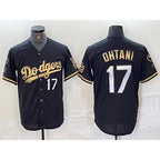 Los Angeles Dodgers #17 Shohei Ohtani Number Black Gold AmberGomez Fashion Stitched Cool Base Limited Jersey