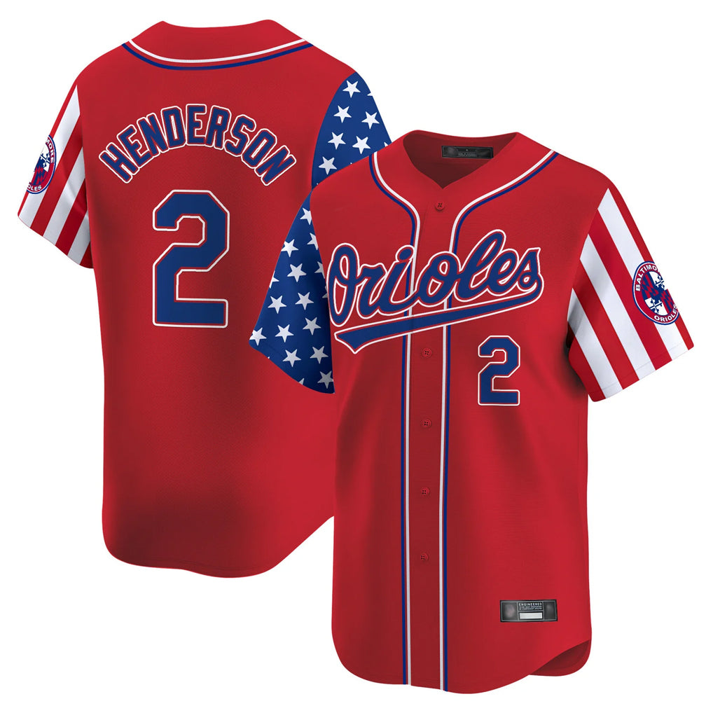 Baltimore Orioles #2 Gunnar Henderson Player Red AmberGomez Independence Day Vapor Premier Limited Home Game Stitched Jerseys