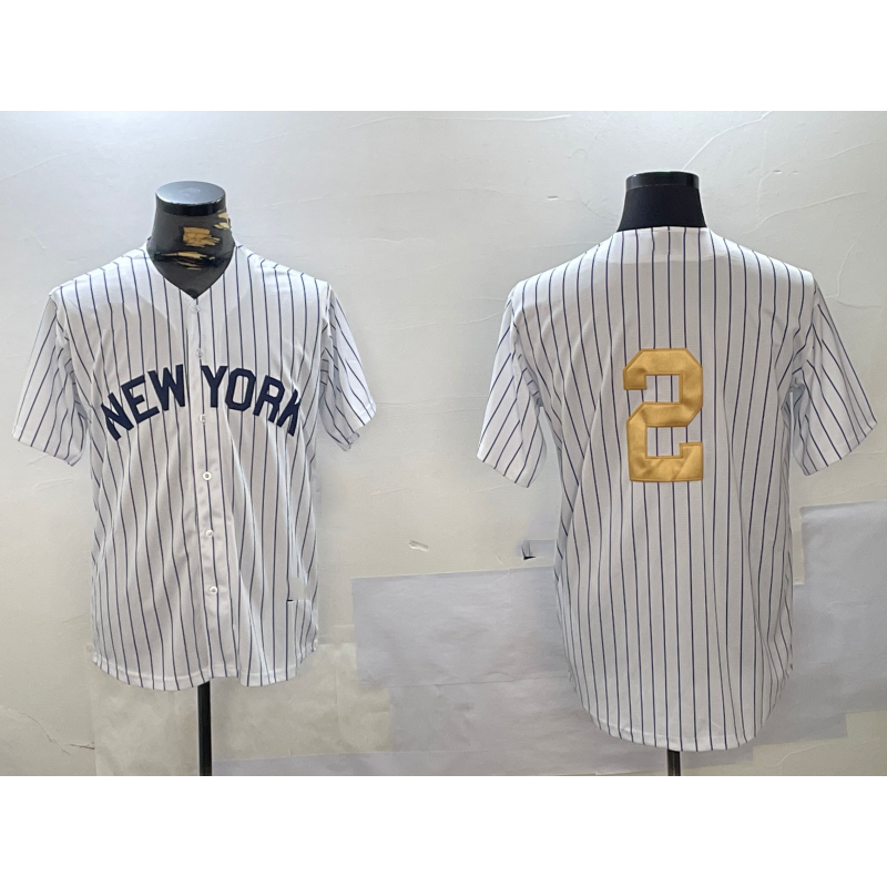 New York Yankees #2 Derek Jeter White AmberGomez Pinstripe Without Name Fashion Cool Base Jersey 2