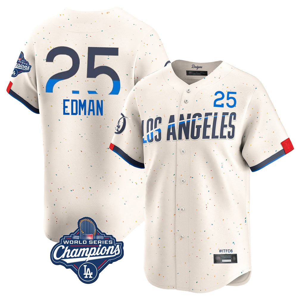 Los Angeles Dodgers #25 Tommy Edman Player Cream AmberGomez World Series Meet City Connect Limited Home Stitched Jerseys