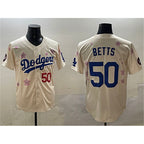 Los Angeles Dodgers #50 Mookie Betts Cream AmberGomez 2025 Tokyo Series Limited Stitched Jersey