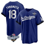 Los Angeles Dodgers #18 Yoshinobu Yamamoto Player Royal AmberGomez World Series City Connect Home Game Stitched Jerseys