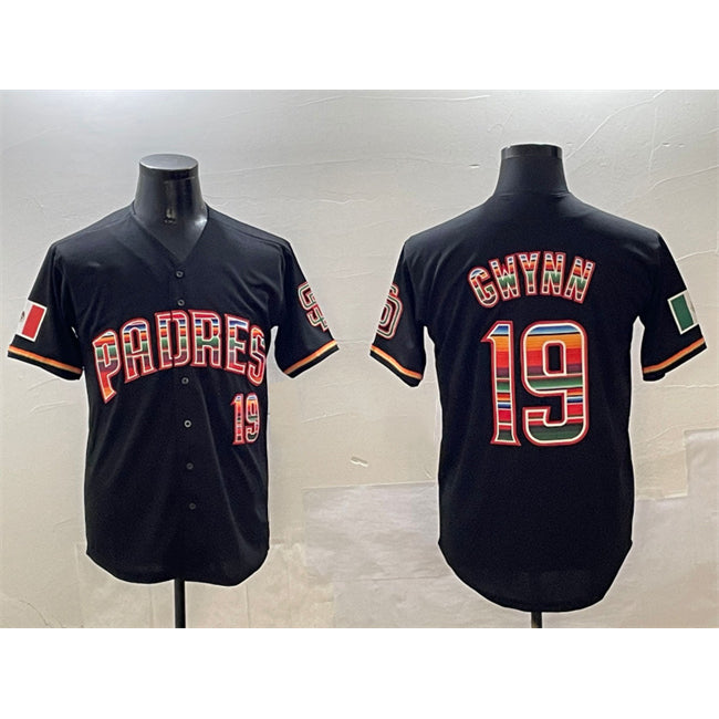 San Diego Padres #19 Tony Gwynn Black AmberGomez Mexico Cool Base Stitched Jersey