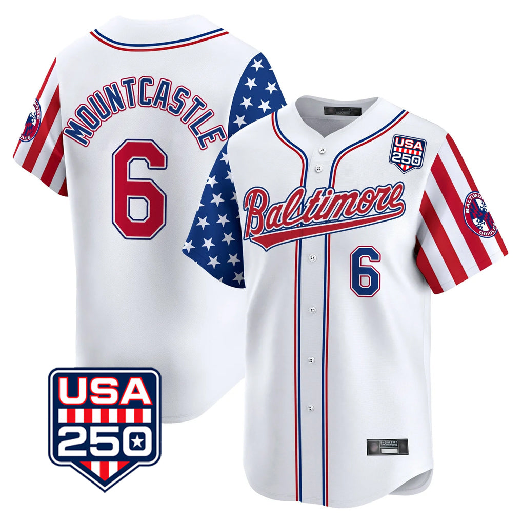 Baltimore Orioles #6 Ryan Mountcastle Player White AmberGomez USA 250 Independence Day Vapor Premier Limited Home Game Stitched Jerseys