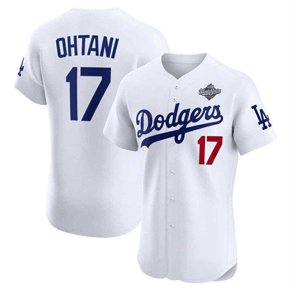 Los Angeles Dodgers #17 Shohei Ohtani White AmberGomez 2025 World Series Cool Base Sttiched Jersey