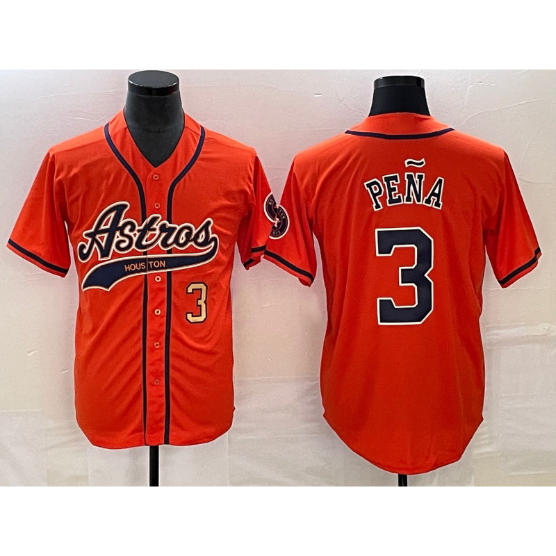 Houston Astros #3 Jeremy Pena Number Orange AmberGomez With Patch Cool Base Stitched Jersey