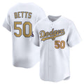 Los Angeles Dodgers #50 Mookie Betts White AmberGomez 2025 Gold Collection Limited Stitched Jersey