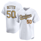 Los Angeles Dodgers #50 Mookie Betts White AmberGomez 2025 Gold Collection Limited Stitched Jersey
