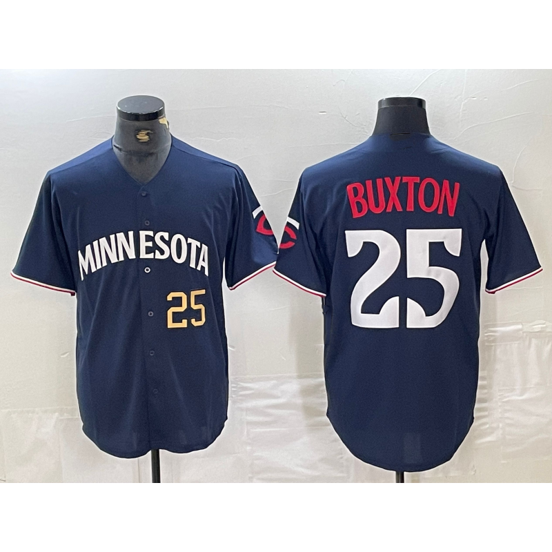 Minnesota Twins #25 Byron Buxton Number 2023 Navy Blue AmberGomez Cool Base Stitched Jerseys