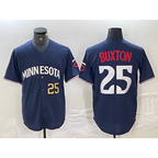 Minnesota Twins #25 Byron Buxton Number 2023 Navy Blue AmberGomez Cool Base Stitched Jerseys