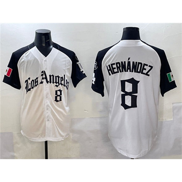 Los Angeles Dodgers #8 Enrique Hern¨¢ndez White Black AmberGomez Mexico 2025 LA Gothic Style With Fernando Patch Vapor Premier Limited Stitched Jersey