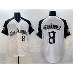 Los Angeles Dodgers #8 Enrique Hern¨¢ndez White Black AmberGomez Mexico 2025 LA Gothic Style With Fernando Patch Vapor Premier Limited Stitched Jersey