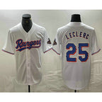 Texas Rangers #25 Jose Leclerc White AmberGomez 2024 Gold Collection Limited Cool Base Jersey