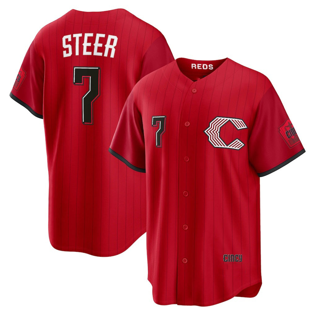 Cincinnati Reds #7 Spencer Steer Red AmberGomez 2026 City Connect Stadium Jersey