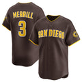 San Diego Padres #3 Jackson Merrill Brown AmberGomez 2024 Away Limited Stitched Jersey