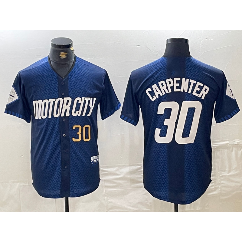 Detroit Tigers #30 Kerry Carpenter Number 2024 Navy AmberGomez City Connect Cool Base Limited Stitched Jersey 2