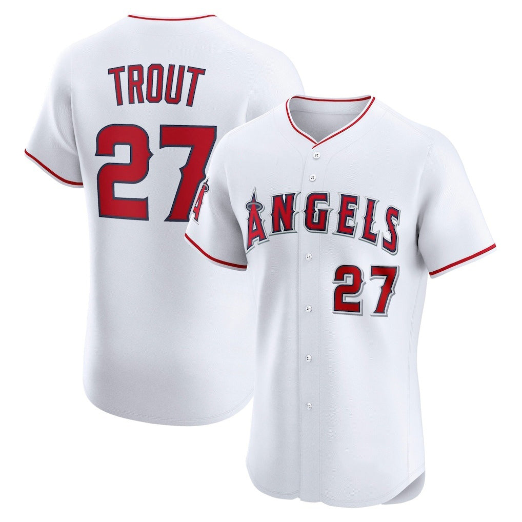 Los Angeles Angels #27 Mike Trout White AmberGomez Home Elite Player Jersey